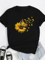 Wholesale Sunflower With Butterfly Graphic T-shirt