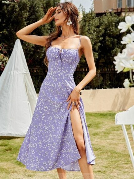 Wholesale Sweet Floral Slit Summer Dress