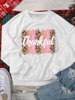 Wholesale Thankful Print Long Sleeve Sweatshirt