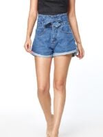 Wholesale Tie Waist Rolled Denim Shorts