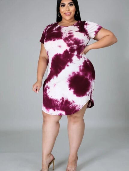 Wholesale Tie-dye Print Irregular Hem Dress