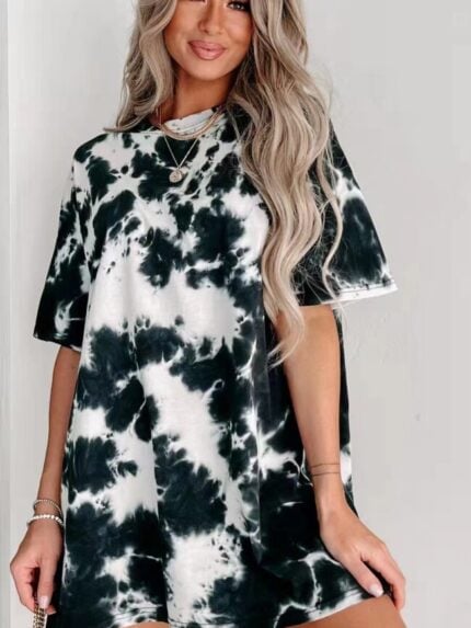 Wholesale Tie-dye Printed Oversized T-shirt Dress