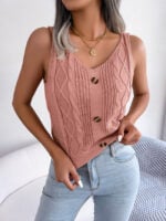 Wholesale V Neck Button Twist-Knit Top