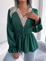 Wholesale V Neck Lace Ruffle Chiffon Shirt