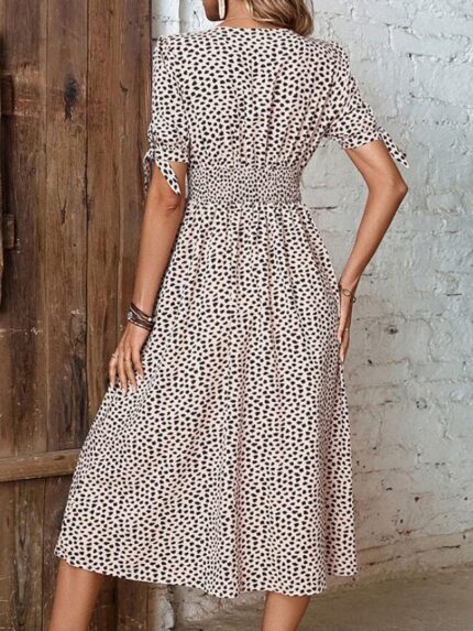 Wholesale V Neck Leopard Print Slit Dress