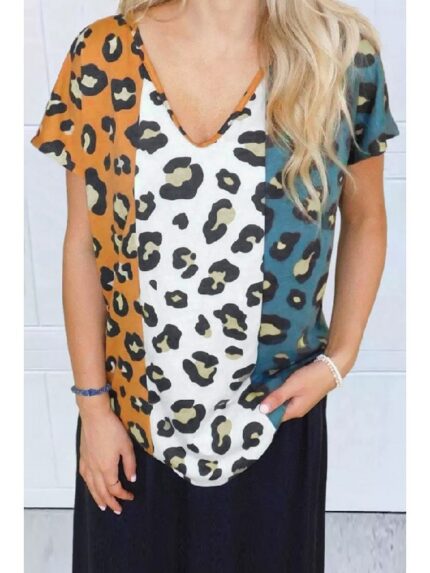 Wholesale V-Neck Loose Leopard T-Shirt