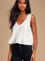 Wholesale V-Neck Ruffle Hem Sleeveless Tank Top