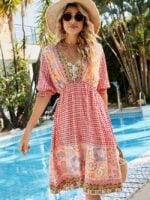 Wholesale V-Neck Short Sleeve Bohemian Dress