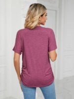 Wholesale V Neck Short Sleeve Solid Color T-Shirt