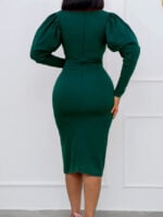 Wholesale V-Neck Solid Color Long Sleeve Slim Fit Dress