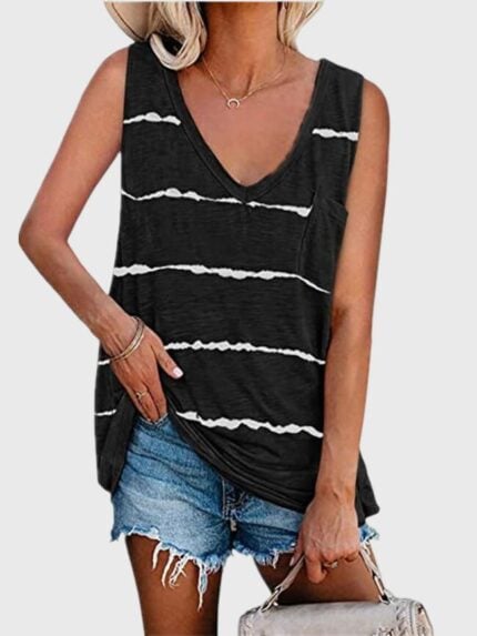 Wholesale V-Neck Striped Print Sleeveless Tank Top