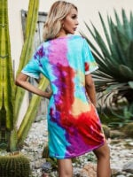 Wholesale V Neck Tie Dye Casual Knot T-Shirt Dress