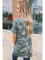 Wholesale V-neck Camo Print Short Sleeve T-Shirt