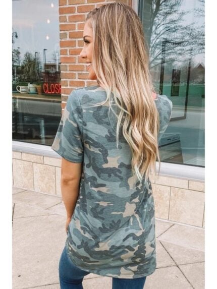 Wholesale V-neck Camo Print Short Sleeve T-Shirt