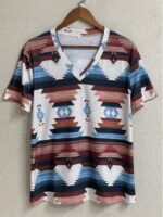 Wholesale V-neck Ethnic Print Short-sleeved T-shirt