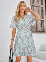 Wholesale V-neck Printed Short Sleeved Dress