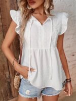 Wholesale V-neck Ruffle White Blouse