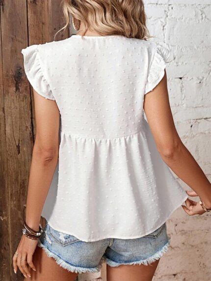 Wholesale V-neck Ruffle White Blouse