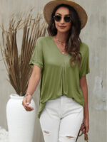 Wholesale V-neck Solid Color Casual T-shirt