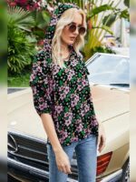 Wholesale V-neck floral print hooded shirt