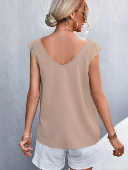 Wholesale V-neck lace-paneled tank top