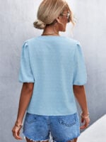 Wholesale V-neck polka dot jacquard T-shirt