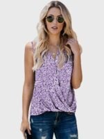 Wholesale V-neck printed pleated tank top