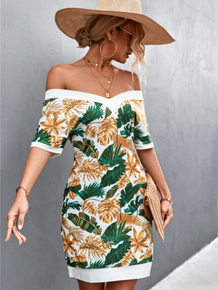 Wholesale V-neck short-sleeved printed dress