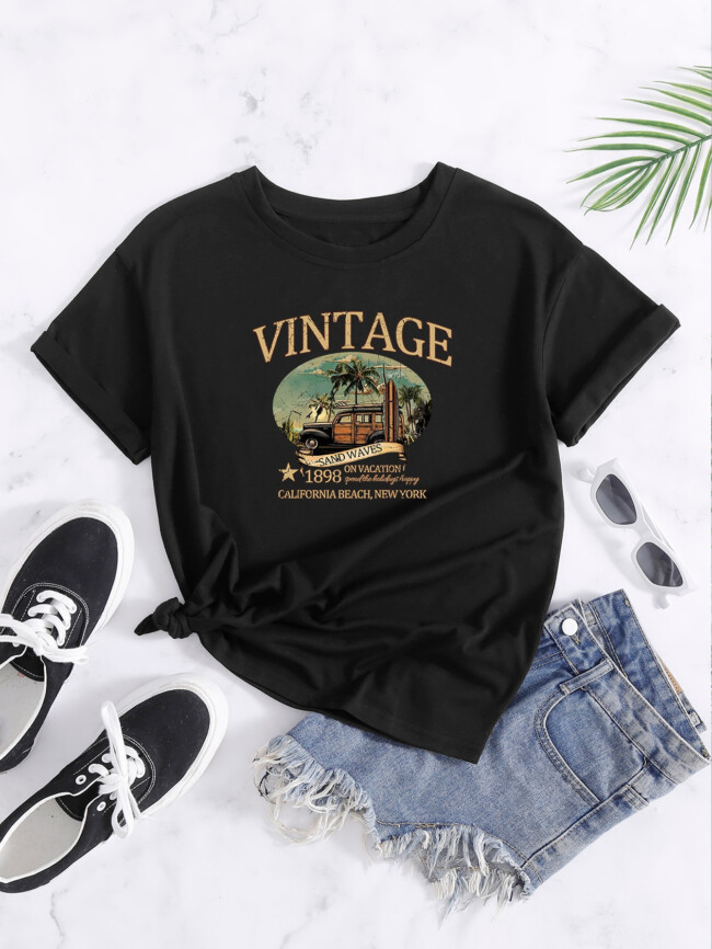 Wholesale Vintage Car Chic Graphic T Shirt