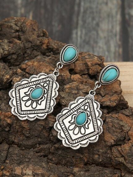 Wholesale Vintage Rhombus Turquoise Boho Earrings