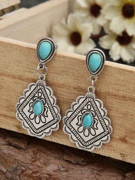 Wholesale Vintage Rhombus Turquoise Boho Earrings