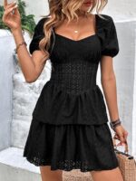 Wholesale Vintage Tunic Square Neck Puff Sleeve Cake Dress