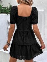 Wholesale Vintage Tunic Square Neck Puff Sleeve Cake Dress