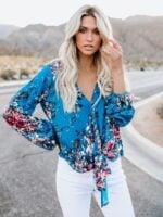 Wholesale Vintage V-Neck Long-Sleeve Printed Shirt