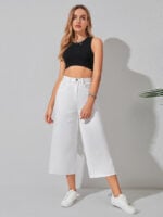 Wholesale White Wide-Leg Cropped Jeans