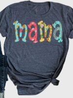 Wholesale Wholesale mama Print roll Sleeves tee