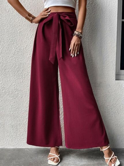 Wholesale Wine Red Bow Wide Leg Pants