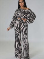 Wholesale Zebra Stripe Print Casual Two-Piece Set