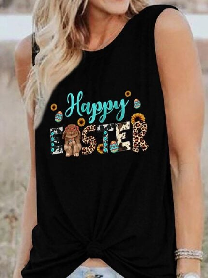 Wholesale happy Easter Retro Print Tank Top