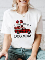 Wholesale red plaid Mother's Day Print Short Sleeves