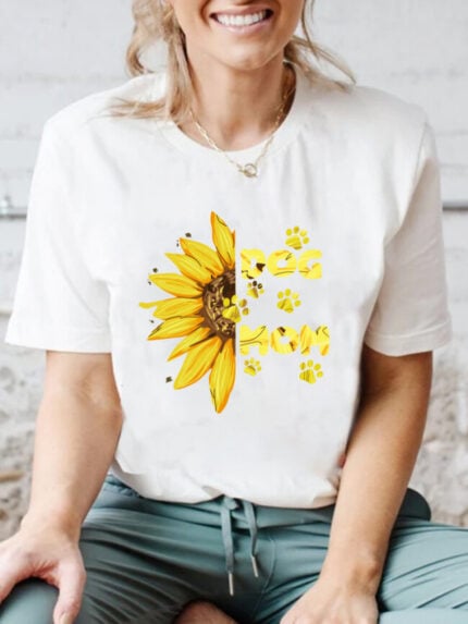 Wholesale sunflower Mother's Day Print Short Sleeves