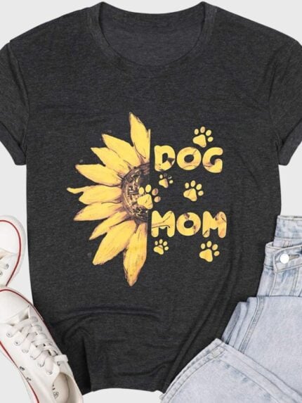 Wholesale sunflower dog mom Print Short Sleeves