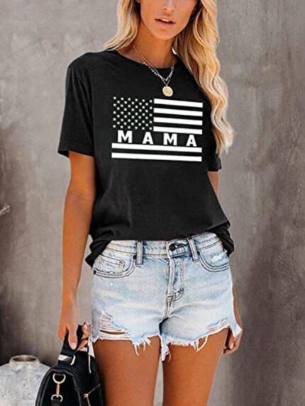 stripe and star mama print short sleeve tee