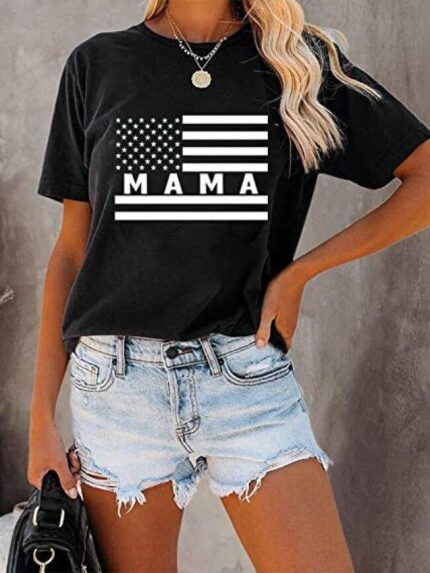 stripe and star mama print short sleeve tee