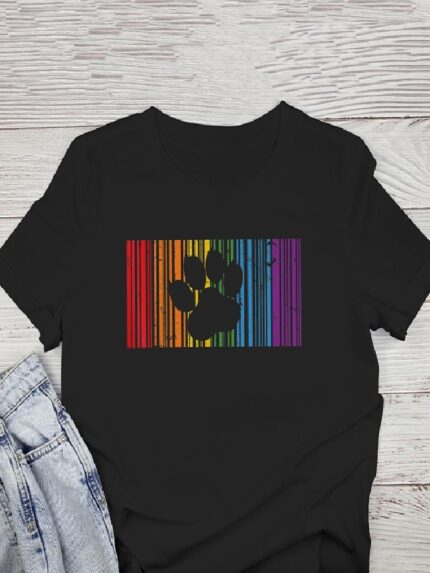 Rainbow Barcode Icon Bear Paw T-Shirt