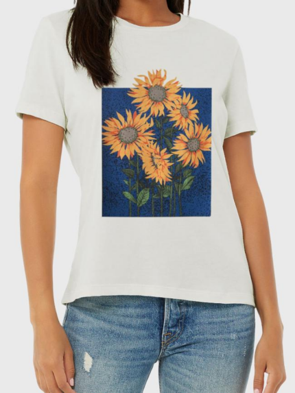 Wholesale Art Flower Print Short Sleeve T-shirt