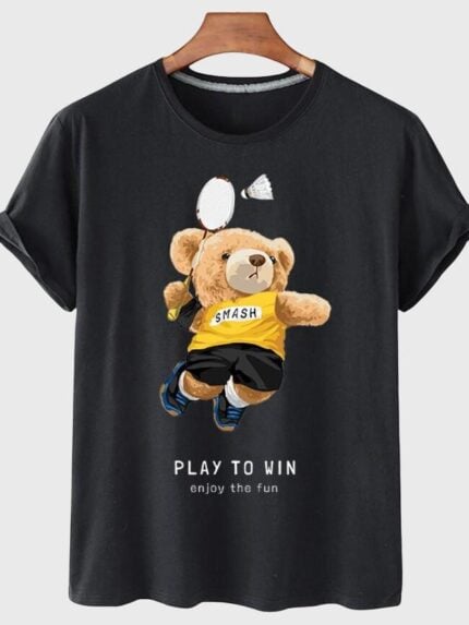 Wholesale Badminton Bear Graphic T-Shirt