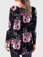 Wholesale Black Floral Print Long Sleeve Top