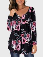 Wholesale Black Floral Print Long Sleeve Top