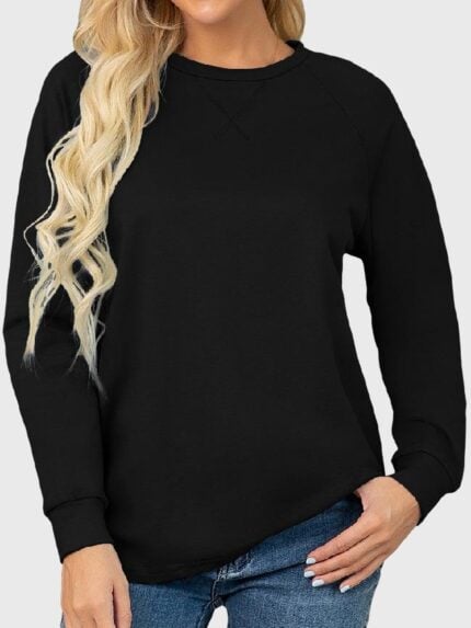 Wholesale Black Long Sleeve Crewneck Top